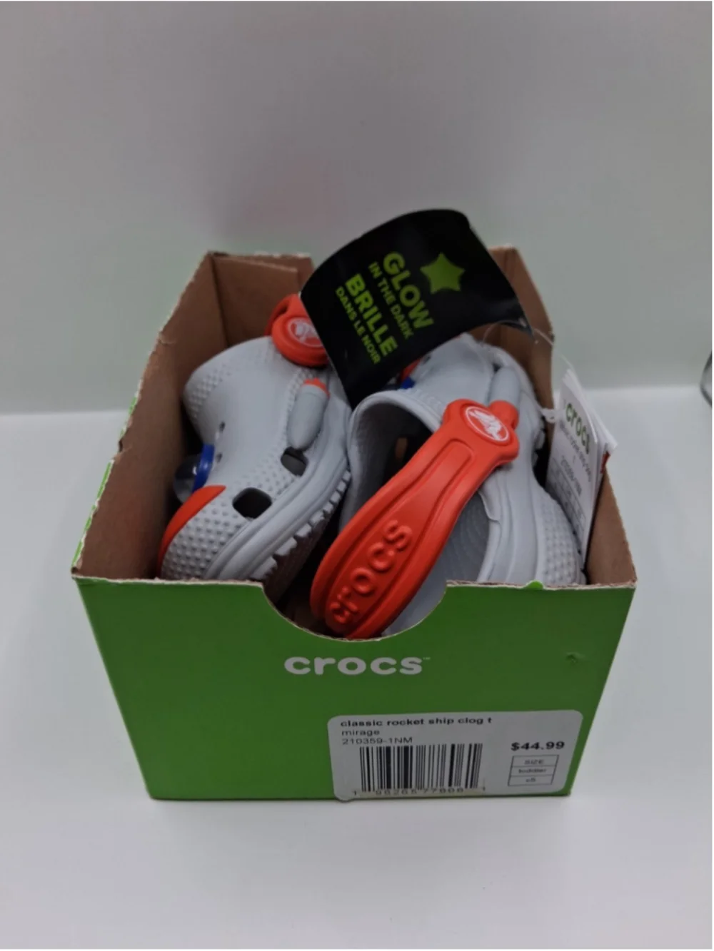 Crocs Glow in Dark Roacket Ship. C5 Toddler Clog Shoes Gray, Orange NEW
